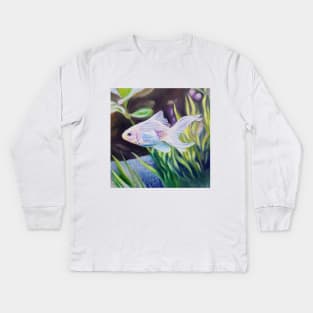 White Goldfish #2 - fish painting Kids Long Sleeve T-Shirt